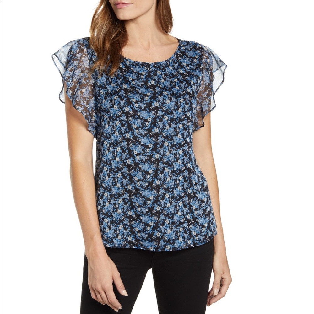 Vince Camuto Madison Chiffon Flutter Sleeve Top